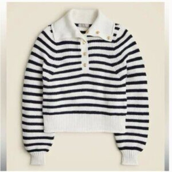 Sweaters - NWT JCrew Ribbed cotton button-collar sweater in stripe—Size Medium
